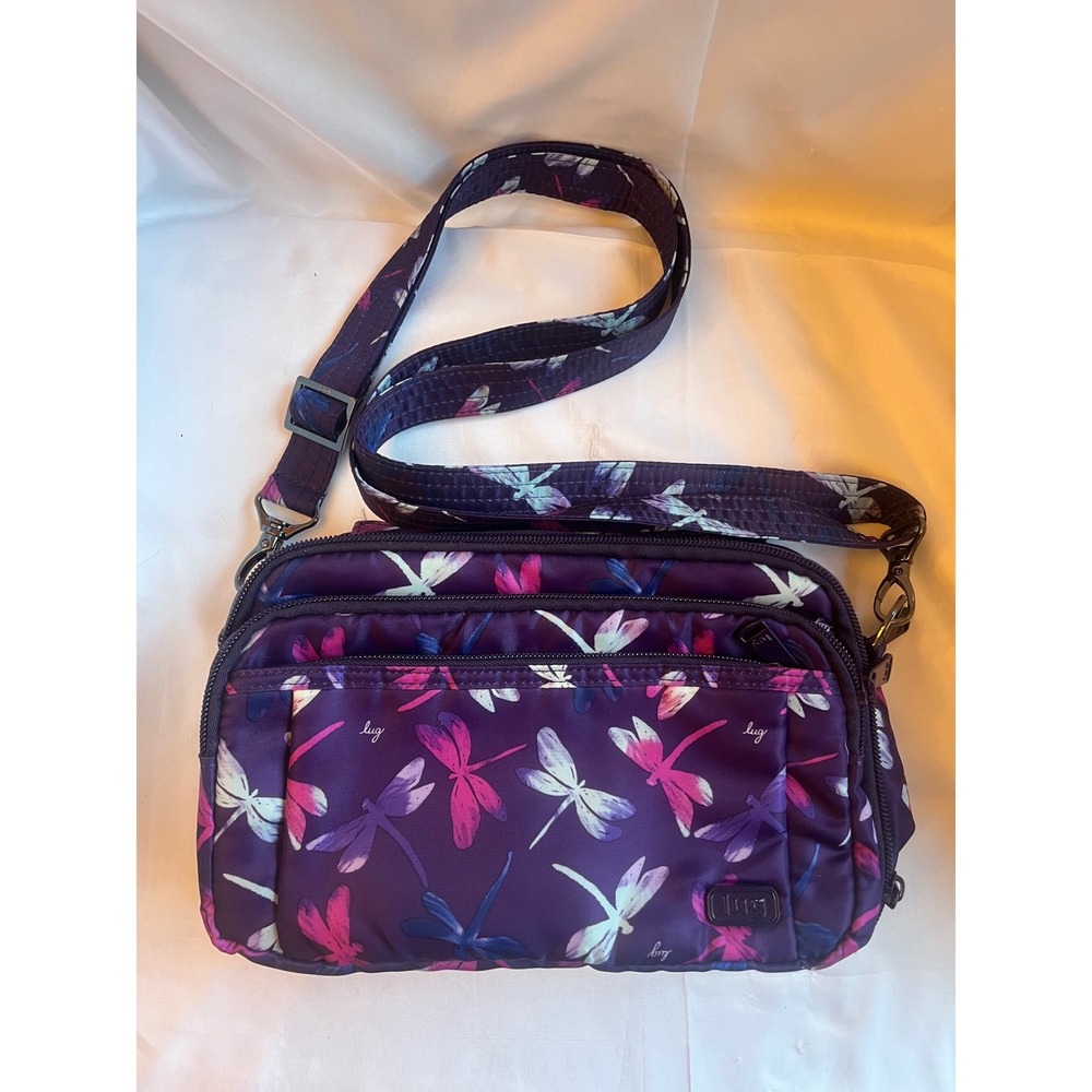 Lug Scoop Crossbody Bag Purple Dragonfly Multi Print Organizer Travel Handbag
